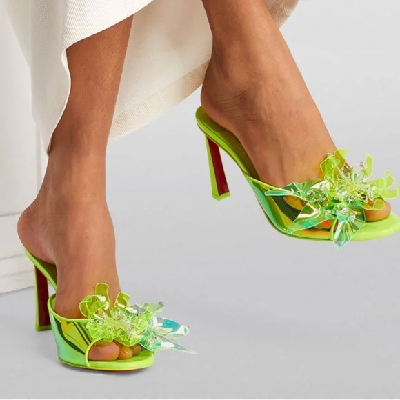 🌺CHRISTIAN LOUBOUTIN🌺 Alyah Mules Limited Edition Green Size: 37 - Picture 1 of 13